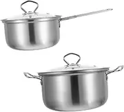 UTHCLO 2pcs Kitchen Cookware Set Soup Pot Stainless Steel Energy Efficient Safe Cooking
