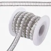 SparklePearl Bridal Trim: 4 Yards of 10mm Crystal & Pearl Beaded Fringe for Eleg
