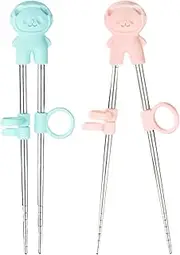 2 Pairs Training Chopsticks with Case Learning Chopstick Helper Stainless Steel Reusable Metal Beginner Chopsticks Pink and Blue