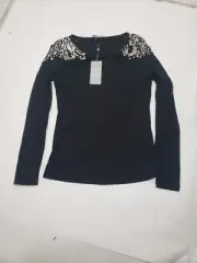 Hilary Radley Katherine Barclays Womens Shirt Long Sleeve Faux Pearl Black XS