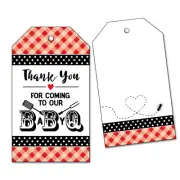 25 BabyQ Favor Tags for Barbecue Baby Shower - Heart - Thank You Baby Q - Red