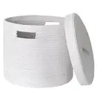 White Basket with Lid, 15” x 13” Woven Blanket Storage for Living Room, Cotto...