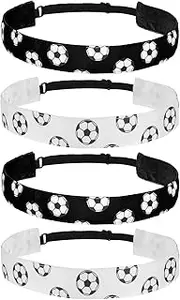 [Bremorou] 4 Pieces Soccer Headbands for Girls, Non-Slip Soccer Headband Adjustable no Slip Sport Head Band for Kids Football Hairband Sport Elastic no Slip Sport Head Band for Kids (Black, White)