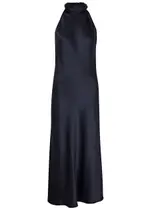 Galvan Sienna Halterneck Satin Midi Dress - Navy - 42 (UK14 / L) 42 (UK14 / L)