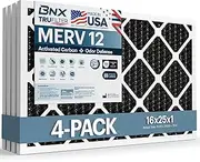BNX TruFilter 16x25x1 MERV 12 Odor Defense (4-Pack) AC Furnace Air Filter with Activated Carbon - MADE IN USA - Pleated Air Conditioner HVAC AC Furnace Filters - Removes Odor, Mold, Bacteria, Smoke