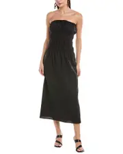 Onia Air Smocked Linen-Blend Midi Dress