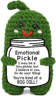 Positive Cucumber, Pocket Hug, 2.36 x 2.95 Inch Knitting Wool Cucumber Positive Energy Card and Small Hug Lucky Charm, Incentive Gifts for Decoration of Desk Accessories