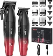 VGR 640 Professional Hair Clippers for Men, 9000RPM Cordless Barber Clippers and Trimmers Set, Zero Gap T-Blade Hair Cutting Kit, DLC Coated Ceramic Blade Barber Kit with LED Display(Red)