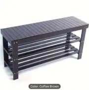 ☕ Coffee Brown Bamboo Bench! ✨ 3-Tier Shoe Rack & Entryway Organizer! Stylish!