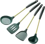 MAGICLULU 1 Set Heat Resistant Cooking Utensils Non Stick Kitchen Tools Spatula Ladle Turner Strainer Silicone Stainless Steel Cookware Essentials for Stir Frying and Food Preparation