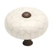 3041 Cupboard Knob Crazed Ivory Porcelain Round Antique Brass D38xP32m