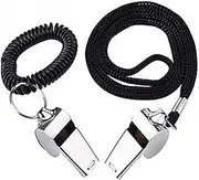 2 Pack Stainless Steel Sports Whistles with Lanyard, Loud Crisp Sound Whistles Great for Coaches, Referees, and Officials