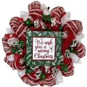 We Wish You A Merry Christmas Holly Wreath Handmade Deco Mesh