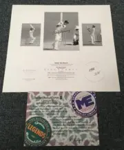 NEIL HARVEY HAND SIGNED LIMITED EDITION AT THE CREASE PRINT INVINCIBLES BRADMAN