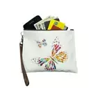 Wristlet Wallet Butterfly Hearts White Faux Leather Vegan Evening Clutch Purse