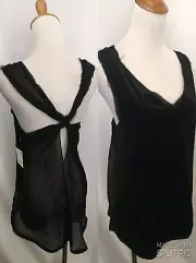 NWT ZARA BASIC Black Velour Glitter Chiffon Criss Cross Back Top Womens sz XS