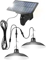 Solar Pendant Lights Outdoor - Chicken Coop Light with 2 Heads,Waterproof Solar Lamp for Greenhouse Porch Backyard Balcony Garage Barn Garden