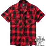 ♛大鬍子俱樂部♛ BRANDIT ® CHECKSHIRT 德國 工裝風格 短袖 法蘭絨 格紋襯衫 舒適純棉 黑/紅