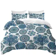 Blue Turquoise Snowflakes Mandalas Quilt Cover