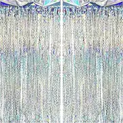 Silver Wavy Tinsel Foil Fringe Curtain, 2 Packs 3.3 ft x 6.6 ft Party Streamer Backdrop for Birthday, Graduation, Disco Party, Prom Decoration, Christmas, Wedding Celebration
