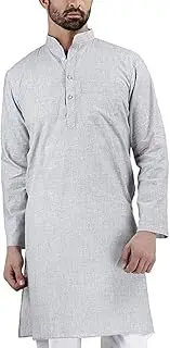 [Royal] Men's Khadi Linen Casual Long Comfortable Kurta, Grey, 42