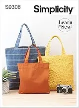 Simplicity S9308 Sewing Pattern Tote Bags in Three Sizes, One Size