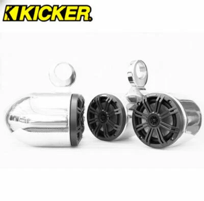 2x Twin Polished Wakeboard Speaker Pods Kicker KM654CW 6.5in Marine Speaker