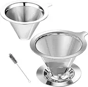 Pour Over Coffee Dripper Maker - Stainless Steel Coffee Filter Cone, Metal Coffee Strainer with Double Fine Mesh, Pourover Clever Dripper for Home Office Camping or Gift Use (2 Pack)