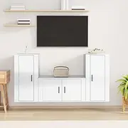 3 Piece TV Cabinet Set High Gloss White Engineered Wood Multimedia Centre