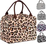 RONAVO Lunch Bags for Women Insulated Cooler - Reusable Tote Bag Lunch Box with Large Capacity for Work, Picnic, School or Travel (Leopard)