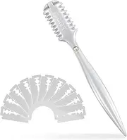FEISIER Aluminum Double-Edge Hair Thinning Razor Comb with 10pcs Blades,Hair Texturizing Cutting Razor Comb for Thin and Thick Hair Trimming and Styling