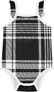 [FRODOTGV] Black and White Plaid Baby Girls Bodysuit Sleeveless Cute Soft Toddler Sleeveless Clothes for Toddler 3M Black White Check 3M Black White Plaid 3M, Black and white check pattern, 3 Monate