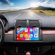 SIXWIN Android Car Stereo for E53 1999-2005 with Wireless CarPlay Android Auto Mirror Link 2G+64G 9 Inch Touchscreen Bluetooth GPS Navigation WiFi FM Backup Camera MIC