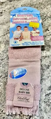 Charles Craft Pink Cross Stitch Baby Bib 14 Ct. Ez Stitch Border Velco Closure