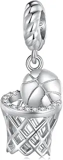 [Teleye] Basketball Pendant Charm 925 Sterling Silver Charm Fits For Pandora Bracelet Necklace, Cubic Zirconia, Created Cubic Zirconia