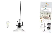 Industrial Pendant Light Farmhouse 1-Light with Adjustable Cord, Clear Black