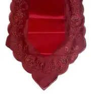 Red Table Runner Embroidered Roses Gold Satin Scalloped Edge Christmas Valentine