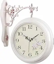 Vintage Inspired Double Sided Hanging Wall Clock, Garden Station Clocks Outdoor Waterproof Retro Stand Clock Mechanism Station Wall Clock Modern Design Round Wall Clock (Color : A)