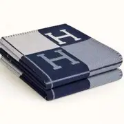 Newwool Cashmere Throw Plaid Blankets Pillow Sofa Bedding Shawl Xmas Gift Navy blue-C