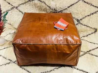 Ottoman Footstool New Brown Genuine 30'' Handmade Square Moroccan Leather Pouffe