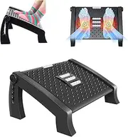 Redflower Adjustable Office Foot Rest - Black, Plastic Frame, Massage Texture & Roller, 6 Height Positions, Modern Style