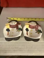 Pair Of Snowman Spoon Rest Christmas Ceramic Plate Dish Holiday DWK