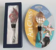 Set Of 2 New Art Glass Wine Bottle STOPPERS NWT Hand Made Fits Most Bottles