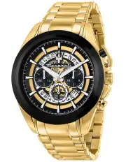 [Maserati] Traguardo 45mm Chronograph Watch in Black/Yellow/Gold
