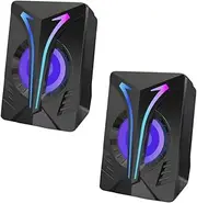 MERRYHAPY Gaming Pc Speakers RGB Lights Tabletop Stereo Speakers Built- .5mm Jack Easy Setup