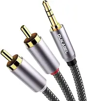 DUKABEL RCA to 3.5mm, 3.5mm to RCA Cable 2-Male RCA to AUX Cable Braided 1/8 to RCA Stereo Cable RCA Cable [24k Gold-Plated & Double-Shielded] -Top Series(4ft/1.2m)