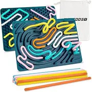 Sensory Activity Board, Double-Sided Silicone Sensory Fidget Toy with 15 Strings for Autism, Stress, Anxiety, Calming, Focus, No Mess, ADHD & Silent, for Kids 3+ & Adults with Portable Travel Bag