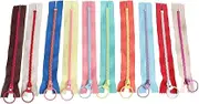 10Pcs 12 Inch (30CM) Zippers with Lifting Ring Pull, 3 Close End Handcraft Resin Zipper, Plastic Zippers for DIY Clothing Sewing Craft Bags Garment, Assorted Colors