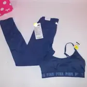 Victoria Secret PINK Workout Set Leggings Sports Bra Small Blue Active Wear