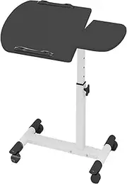 KAIGITE Laptop Table, Mobile Overbed Table with Wheels, Height Adjustable Desk, Swivel, for Home and Office, with Tray for Work Study and Reading (Black)